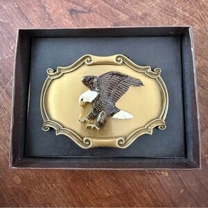 VTG Raintree Eagle Scouting Prey Brass Belt Buckle 70s Wildlife Granola Hippie